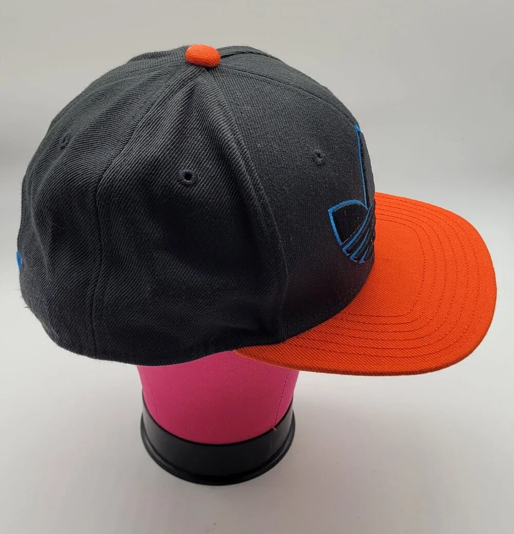 Adidas Hat Cap StrapBack Black Orange Trefoil Logo Embroidered Mens UnderbrimY2K